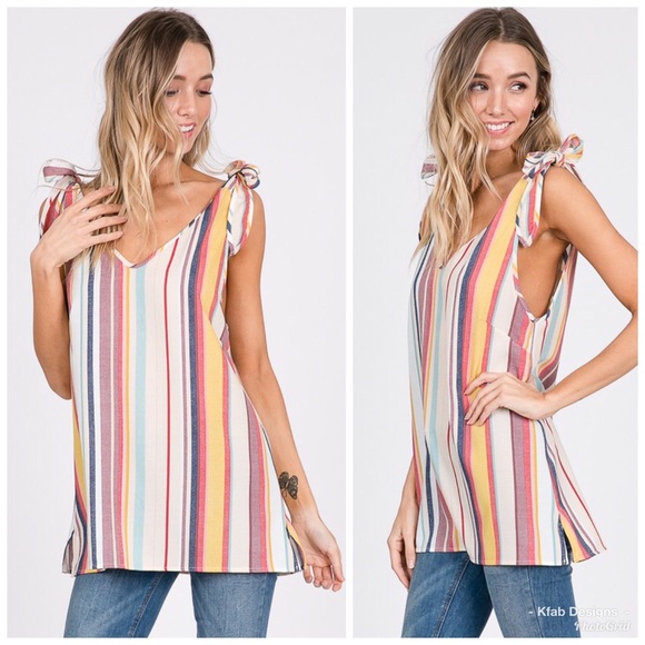 🌺LAST 1! Striped Bow Detail Tank! - Picture 5 of 5